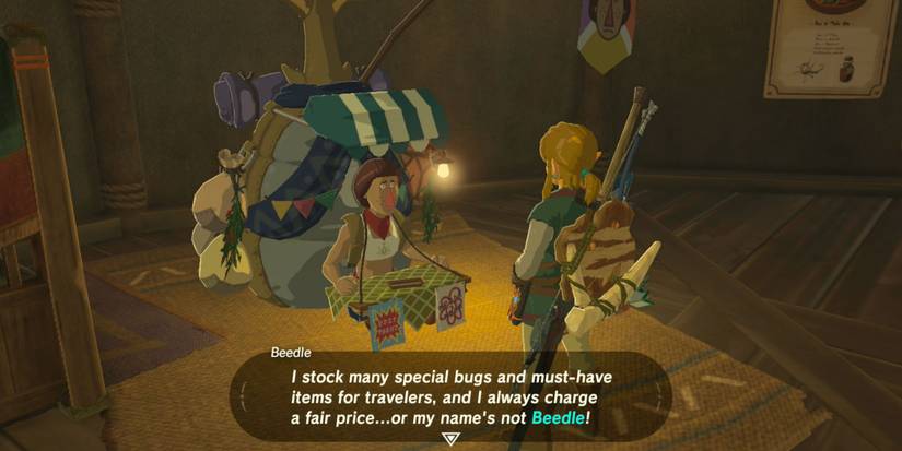 Beedle talking to Link about his wares