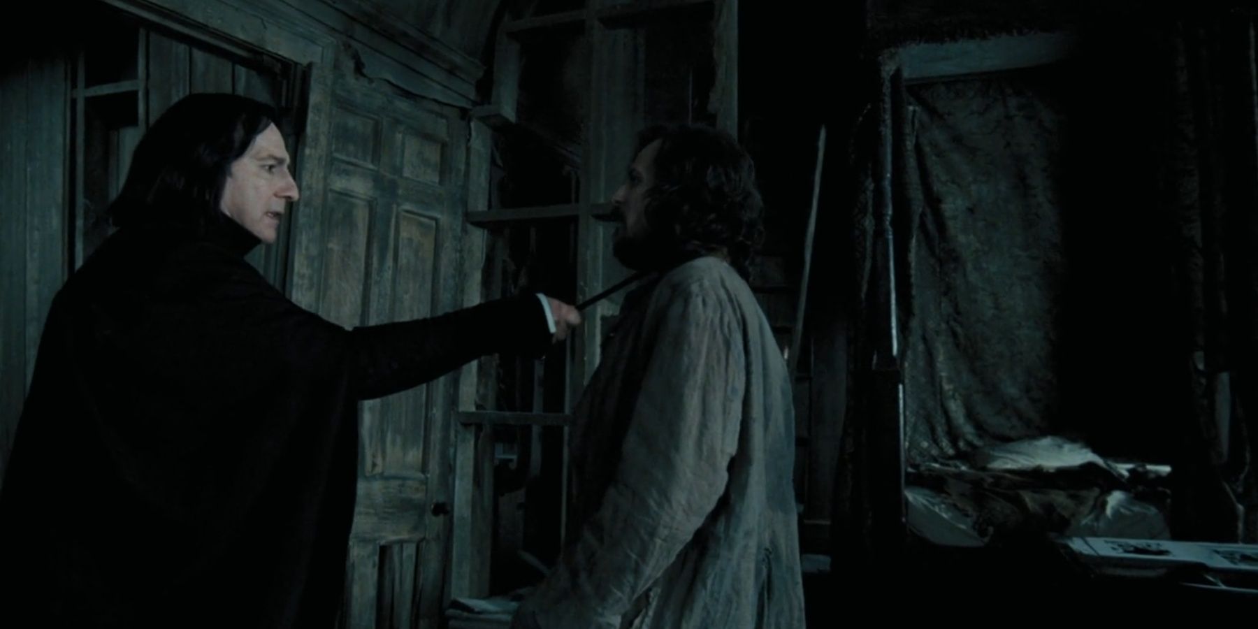 Severus Snape confronts Sirius Black in Harry Potter and the Prisoner of Azkaban.