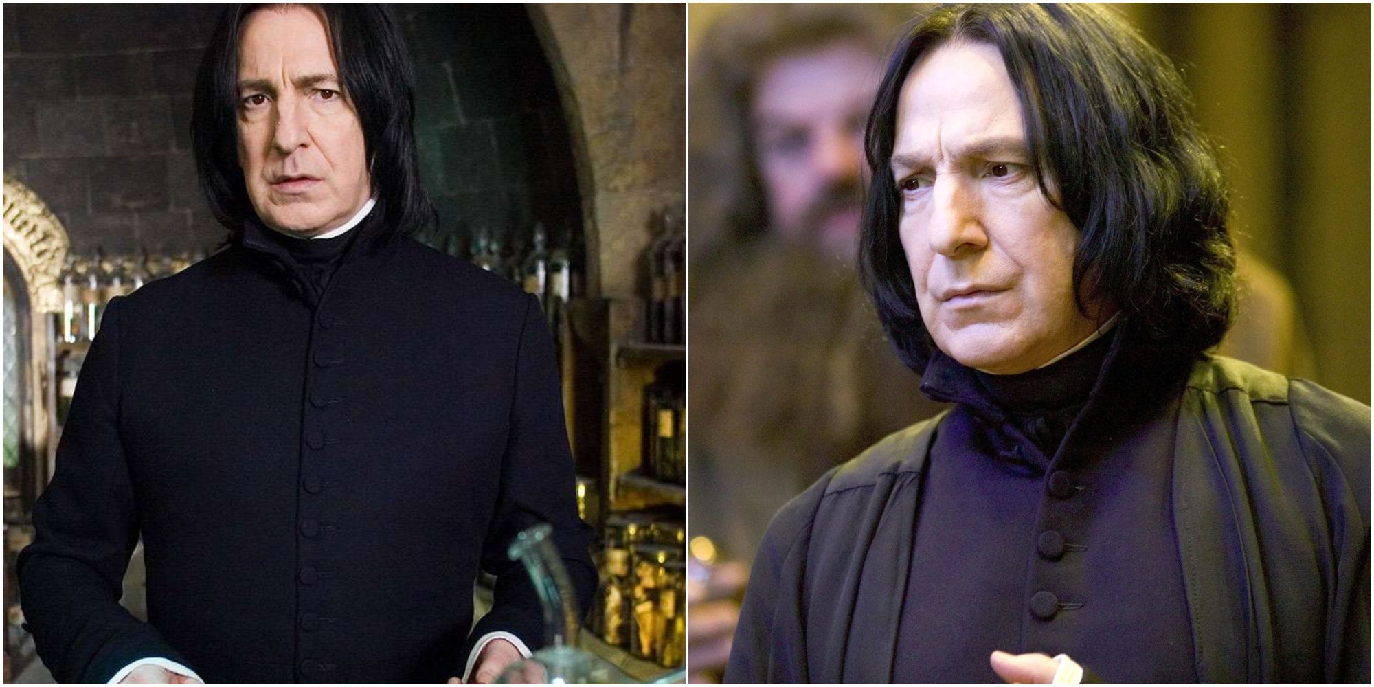 Split image of Severus Snape in Harry Potter.