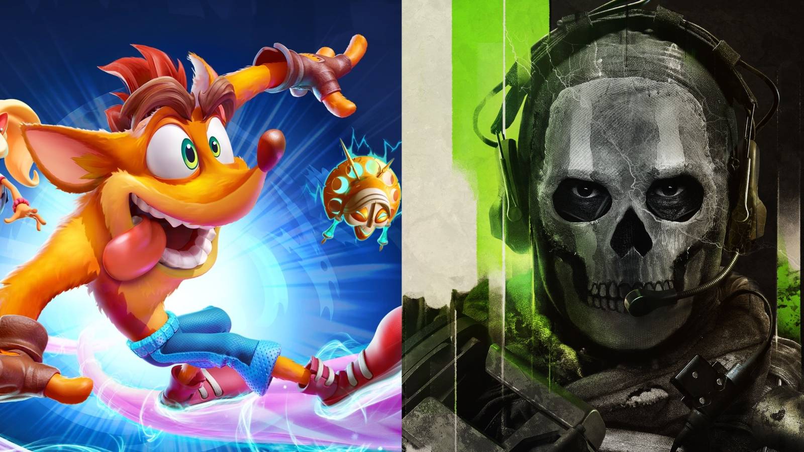 crash bandicoot it's about time and call of duty modern warfare 2 covers