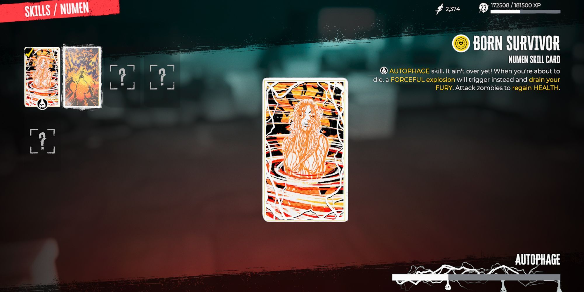 dead island 2 Carla born survivor skills card