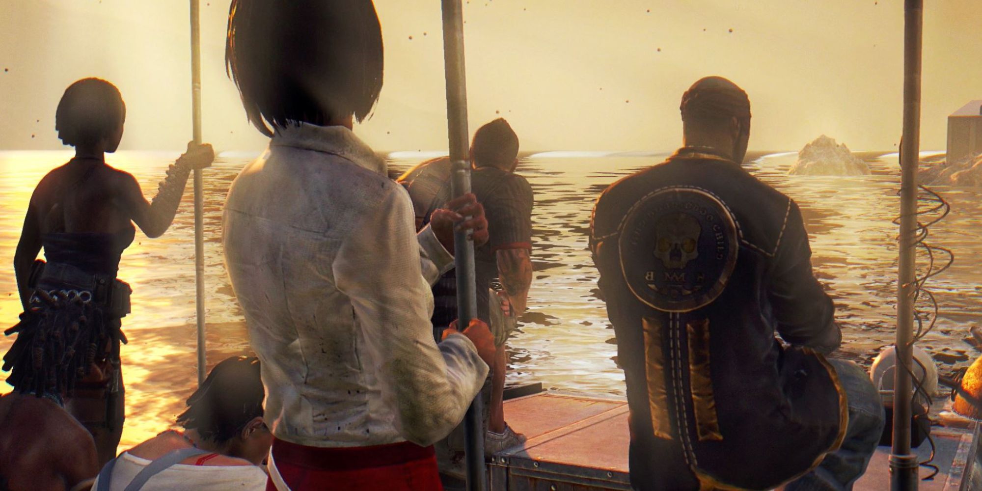 Dead Island survivors riding a boat