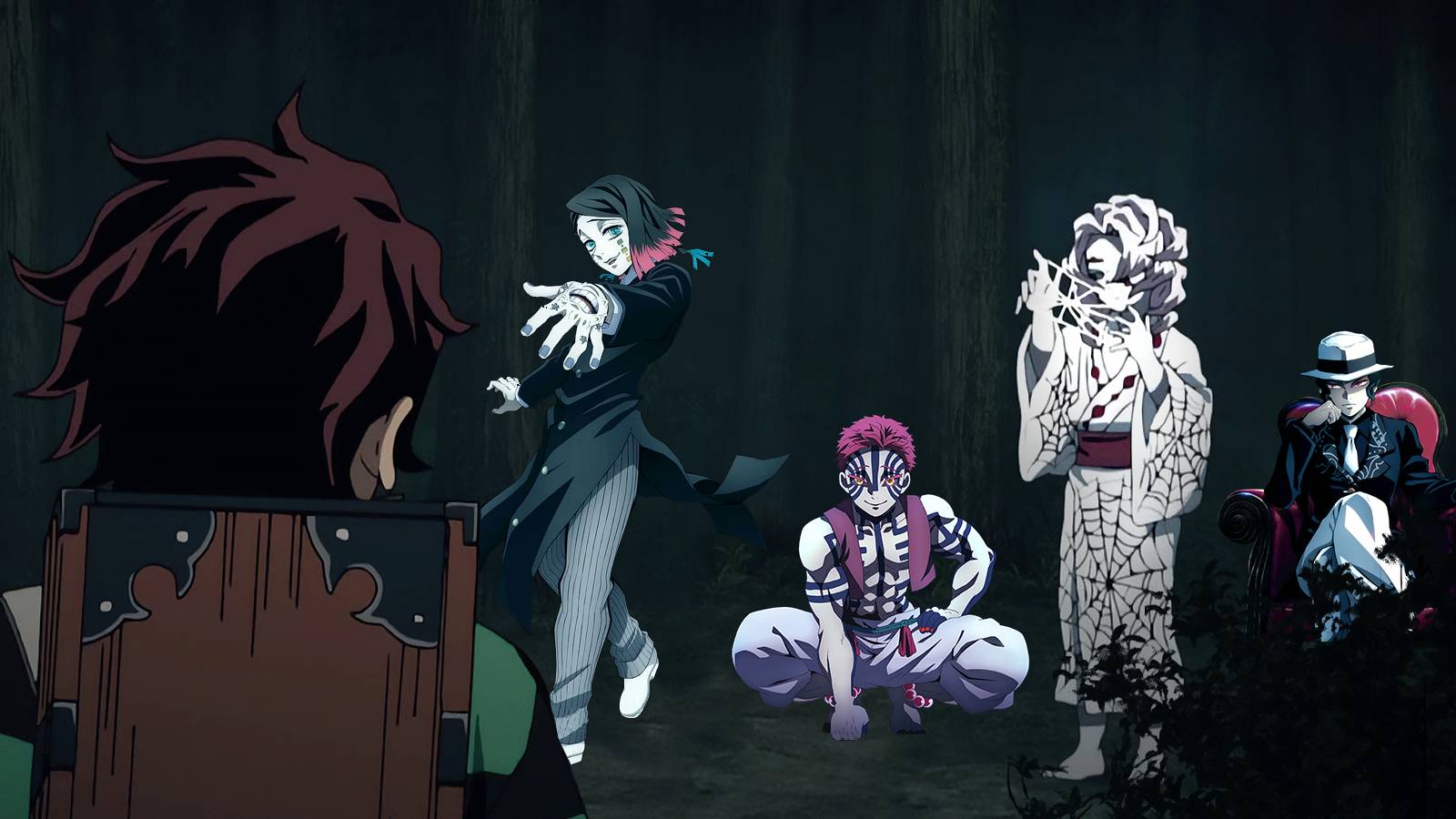 Akaza, Rui, Muzan-Kibutsuji, and Enmu in Demon Slayer