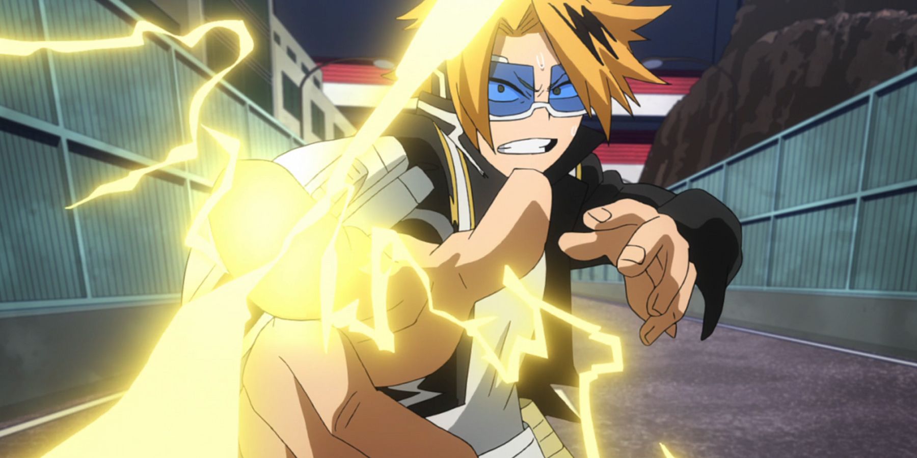 Chargebolt shooting a bolt of electricity with his Electrification Quirk in My Hero Academia
