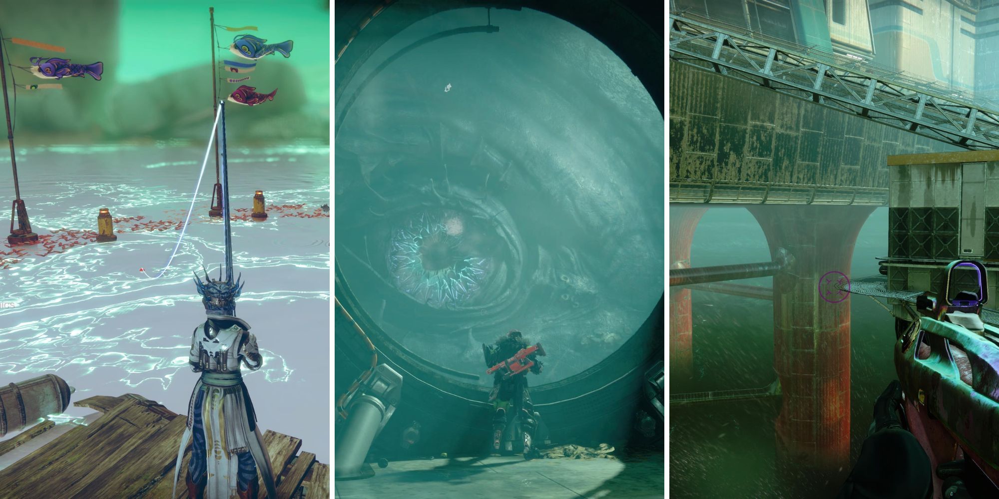 A grid showing images of three different things to see and do during Season of the Deep in Destiny 2