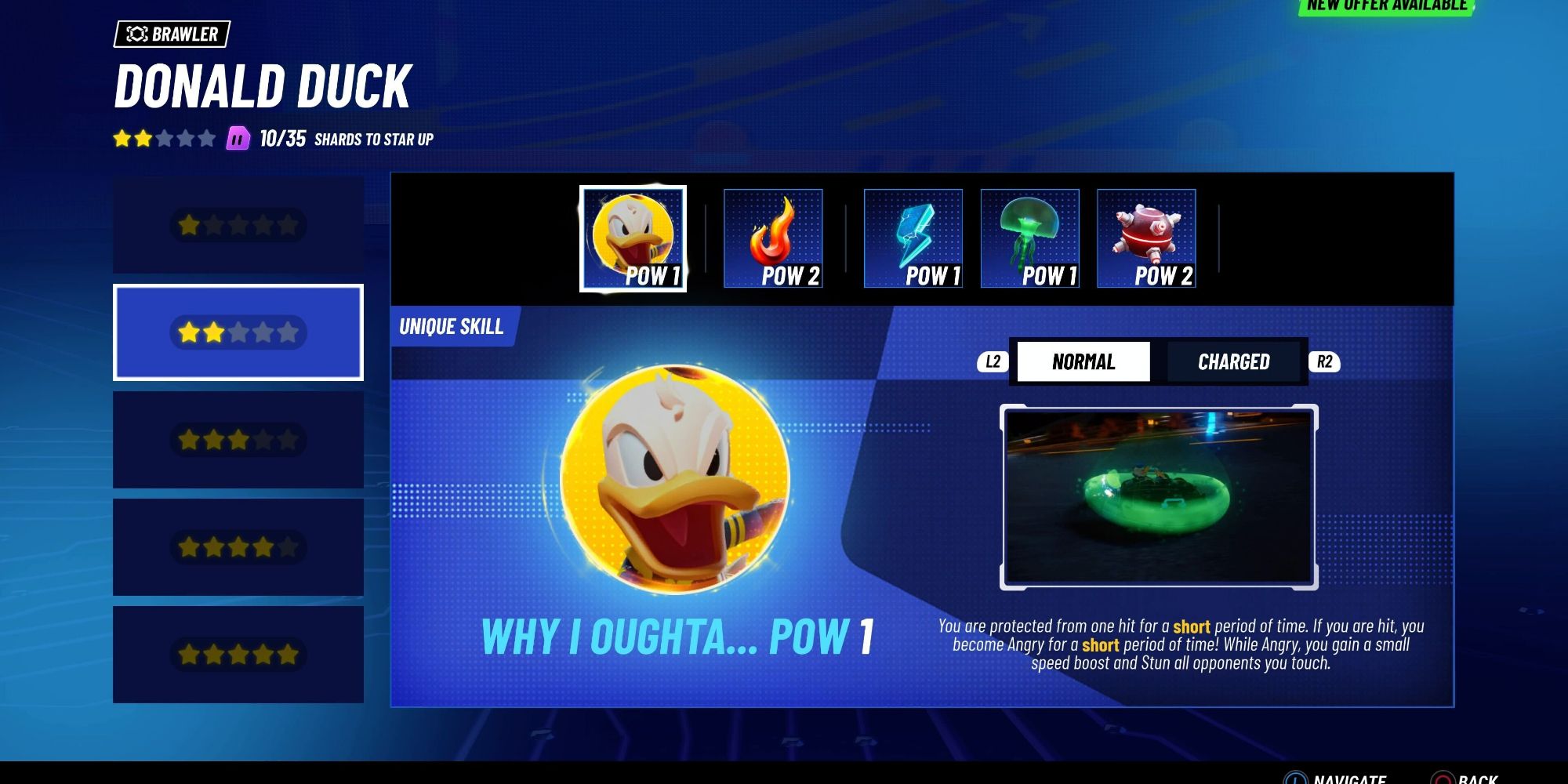 Donald Duck's unique skill, called Why I Oughta..., as shown in Disney Speedstorm