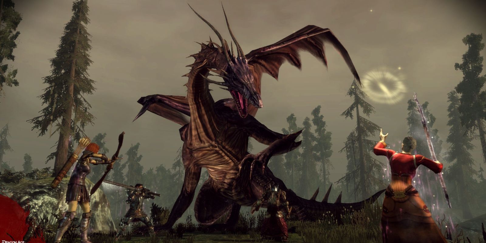 a raiding party fighting a dragon in dragon age origins
