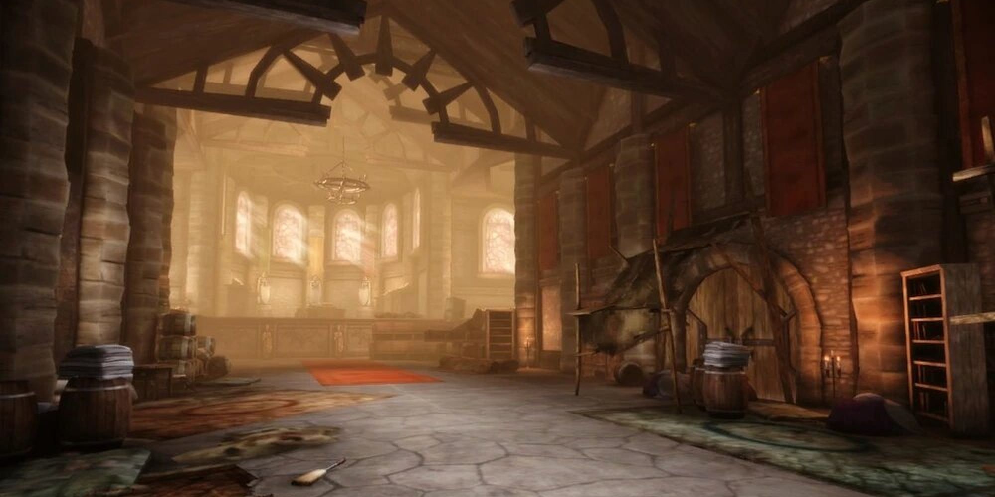The interior of the Redcliffe chantry in Dragon Age: Origins