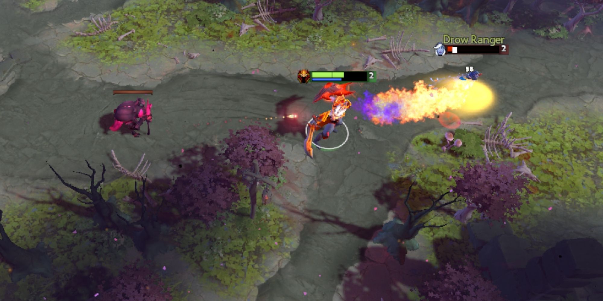 Dragon Knight uses Breathe Fire to kill an enemy hero in the off lane