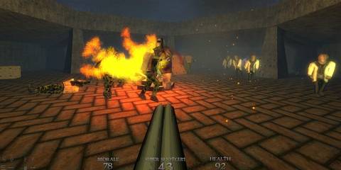 Aiming at enemies with the shotgun