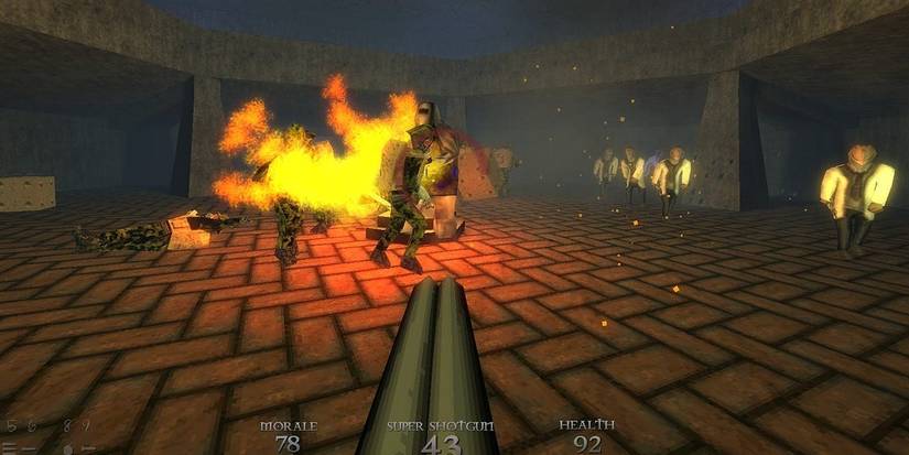 Aiming at enemies with the shotgun