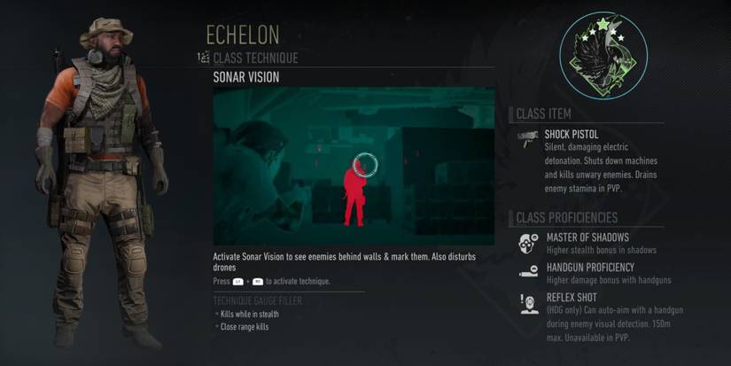 Details of the Echelon Class in Ghost Recon Breakpoint next to a soldier