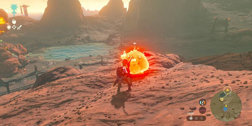 Link facing off with an Elemental ChuChu in Eldin