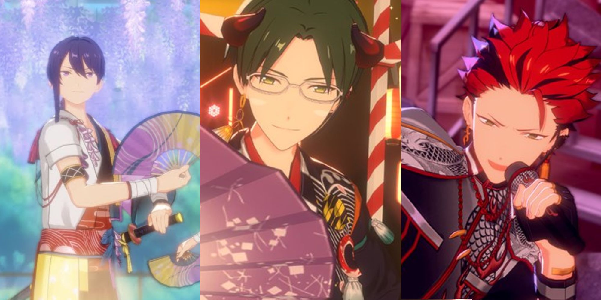 Souma Kanzaki, Keito Hasumi, and Kuro Kiryu from the idol unit Akatsuki