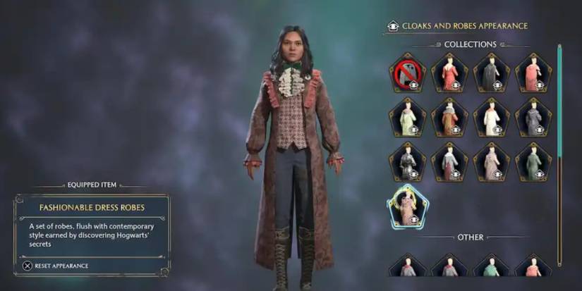 fashionable dress robe in hogwarts legacy