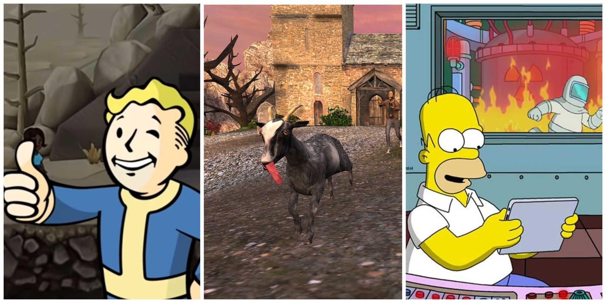Best Mobile Simulation Games fallout shelter fallout bo, goat simulator, and the simpsons' homer simpson