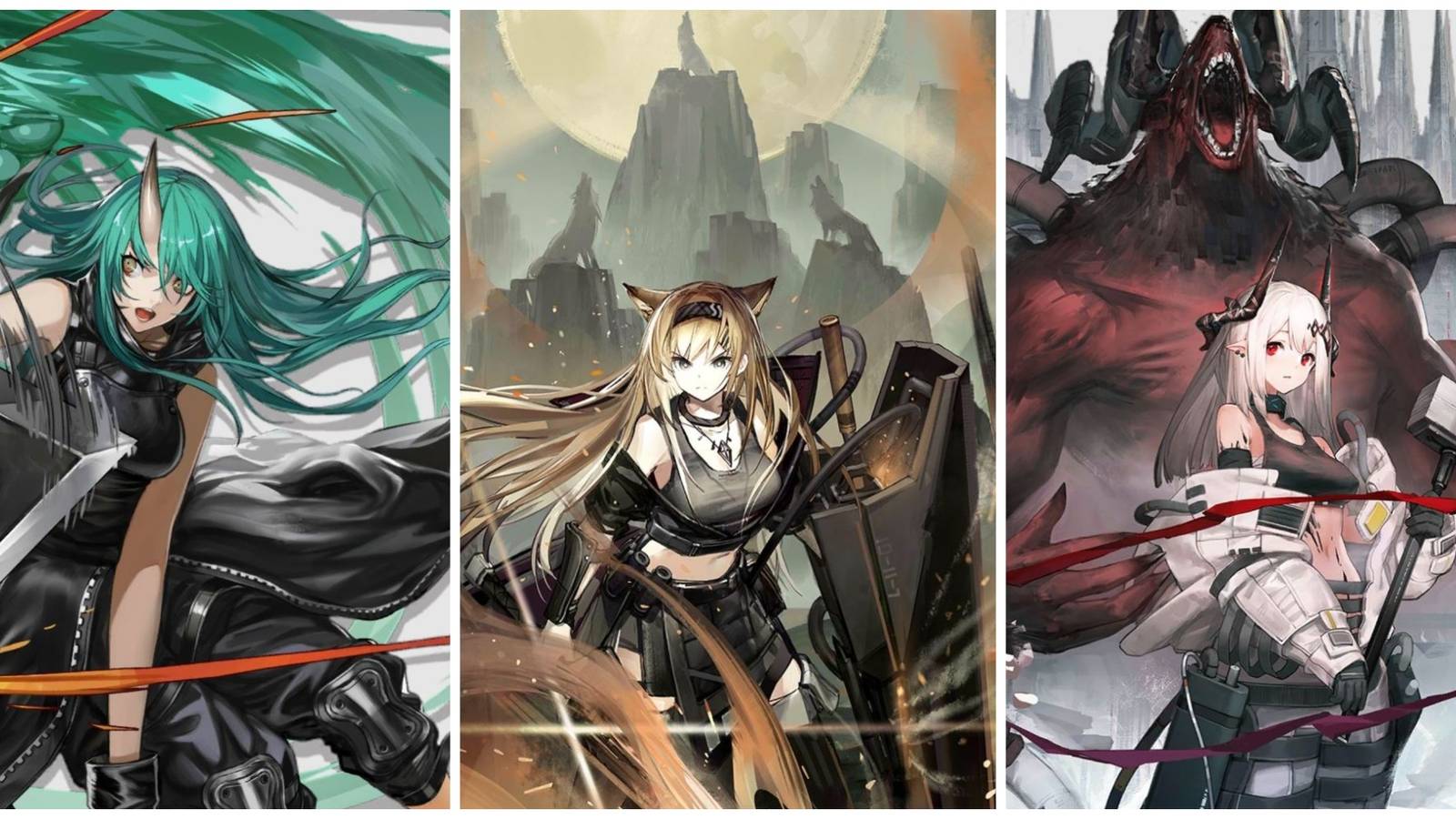 Arknights three defenders in a collage