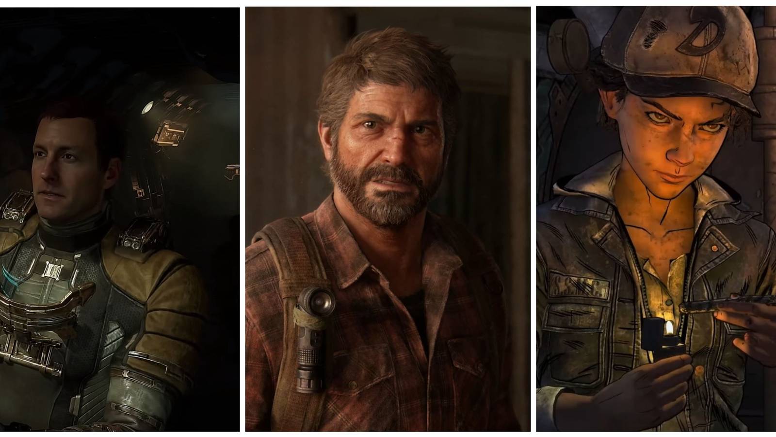 Zombie games character Isaac, Joel and Clementine