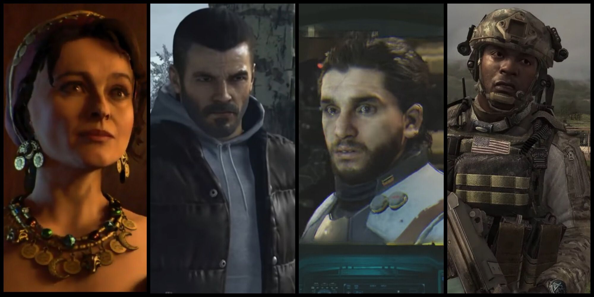 Helena Bonham Carter, Sam Worthington, Kit Harington and Idris Elba in their respective roles in the Call of Duty franchise.