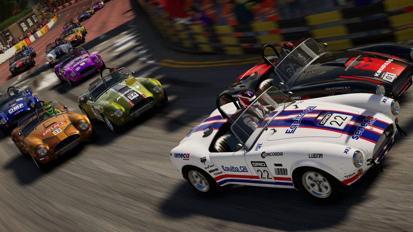 Multiple cars together in a close race in Grid Legends