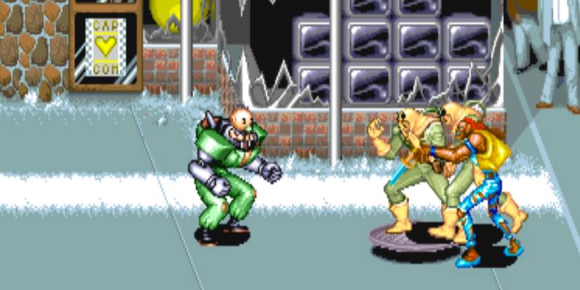 Fighting enemies in Captain Commando