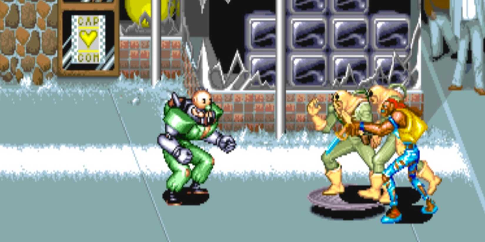 Fighting enemies in Captain Commando