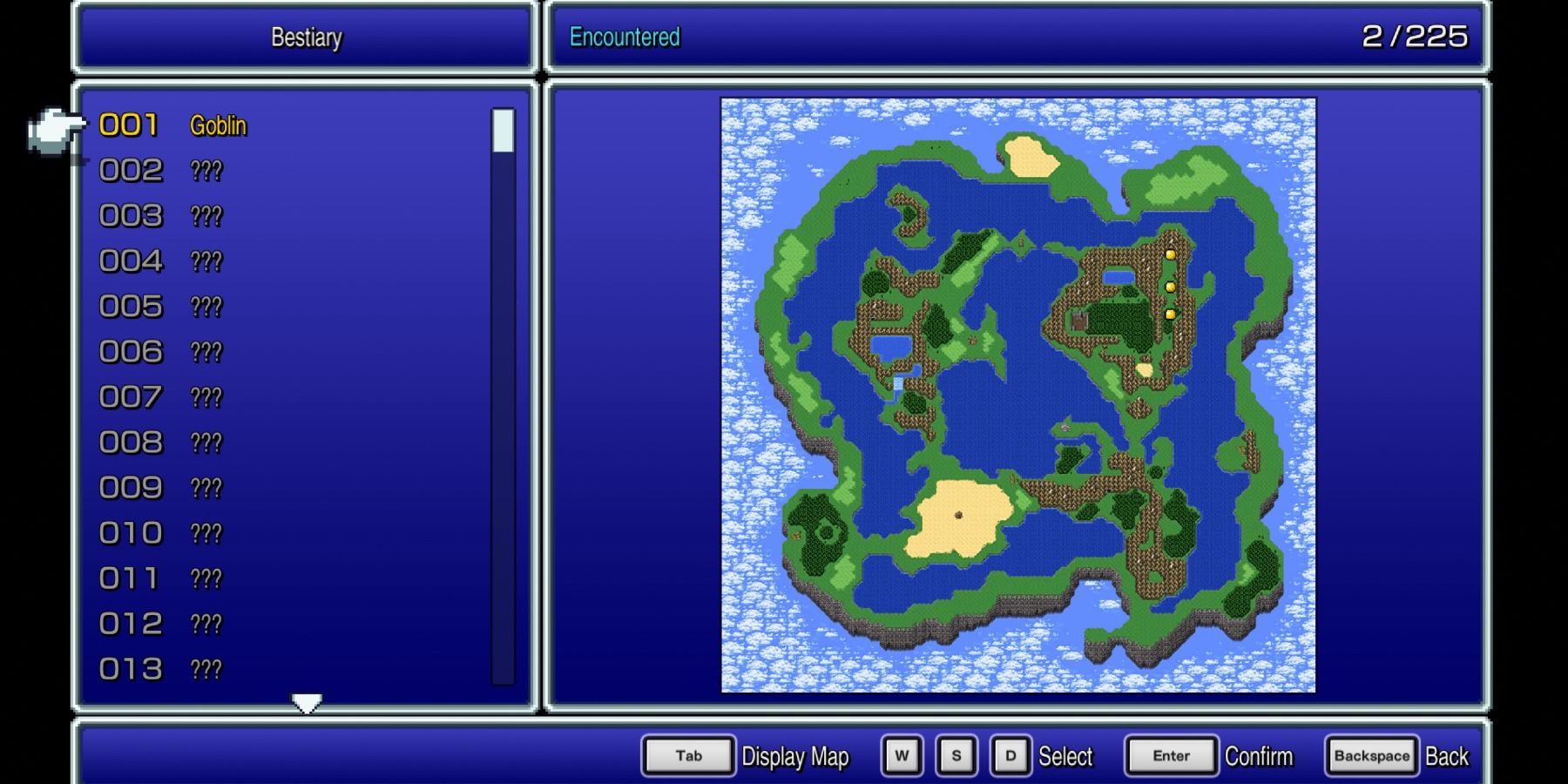 Final Fantasy 3 Pixel Remaster bestiary world map