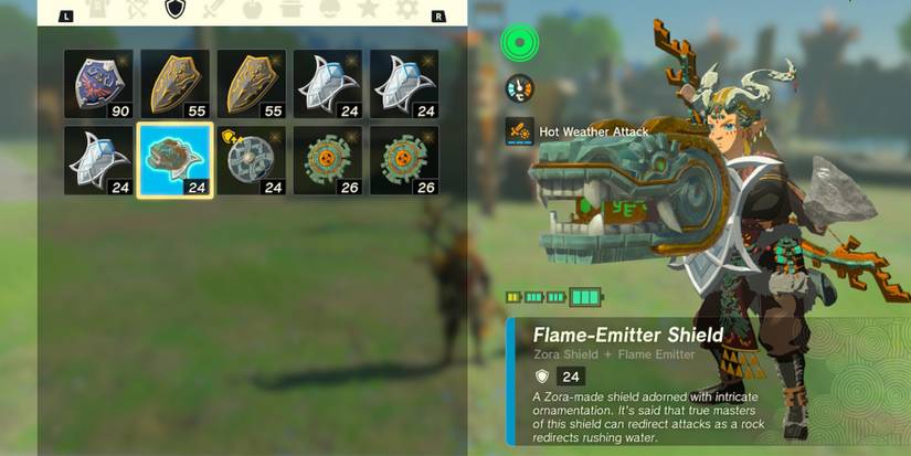 Link wielding Flame Emitter Shield