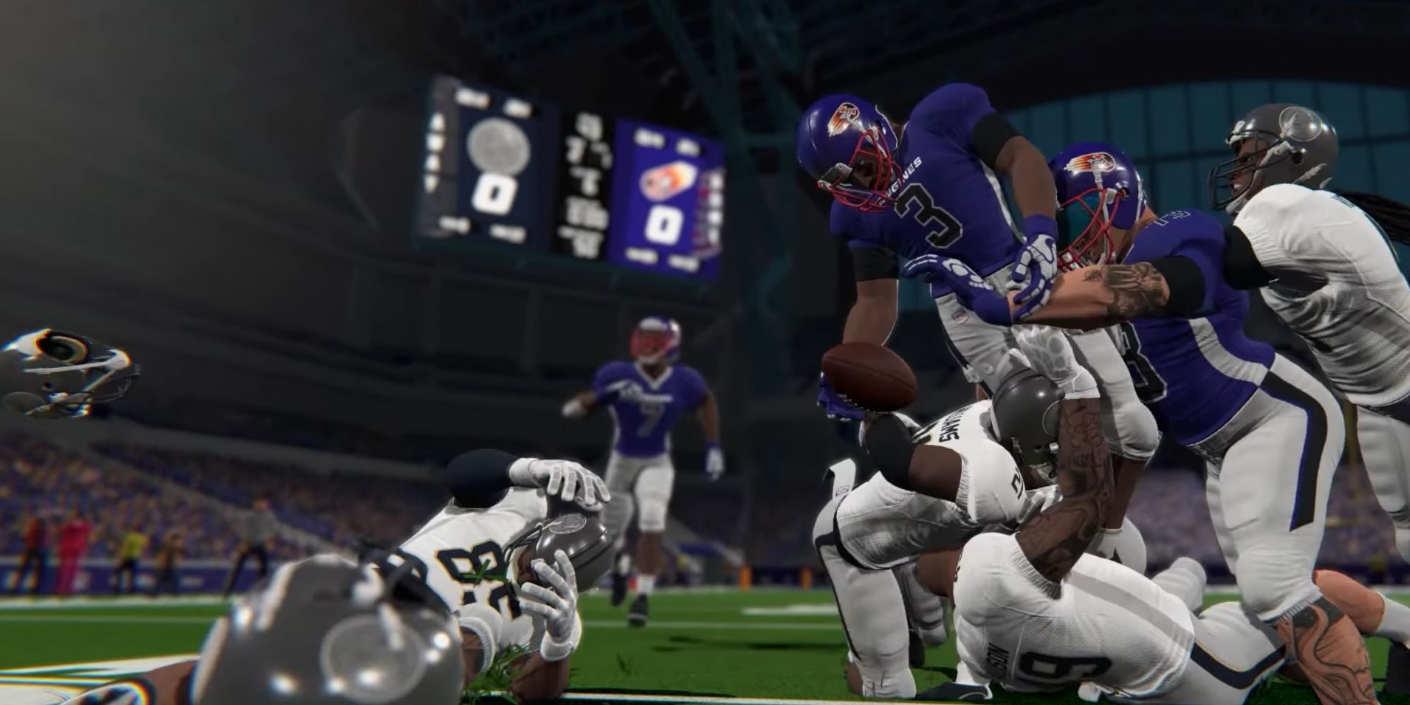 Players pile up due to moddable physics while tackling the ball carrier