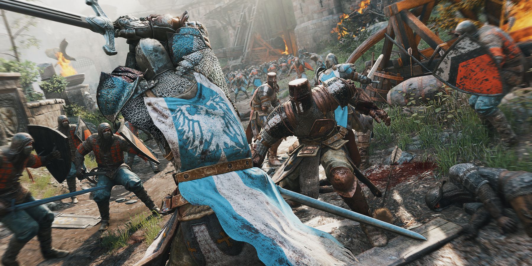 Knights swinging swords in a battlefield in For Honor