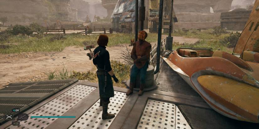 Cal speaks to a Prospector in Star Wars Jedi: Survivor