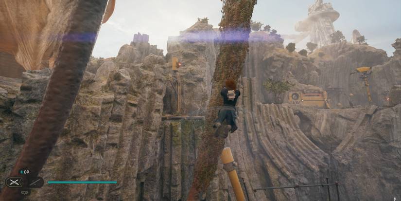 Cal holds onto the Trontoshell's tusk in Star Wars Jedi: Survival