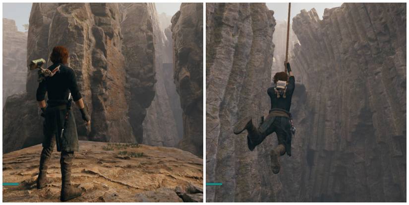 Cal swings on a rope in Star Wars Jedi: Survivor