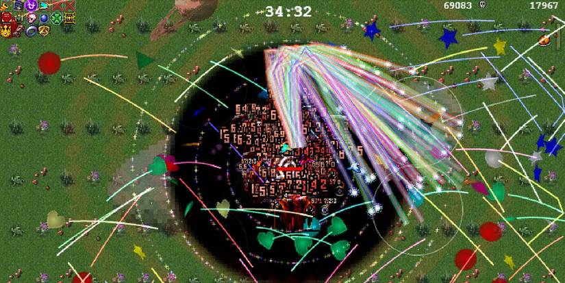 Genevieve fighting multiple Deaths in Vampire Survivors