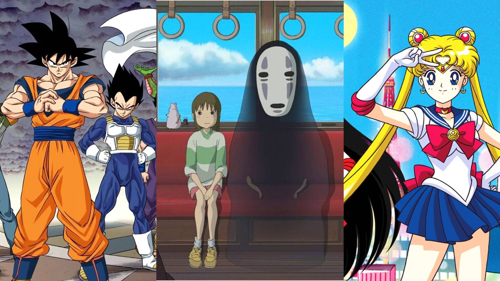 Goku in Dragon Ball, Chihiro and No Face in Spirited Away, Sailor Moon in Sailor Moon