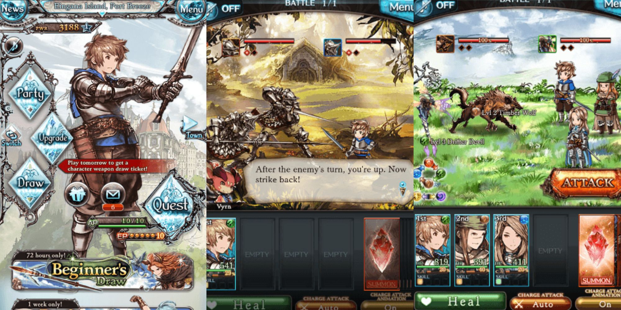 Screens from the original Granblue Fantasy gacha game