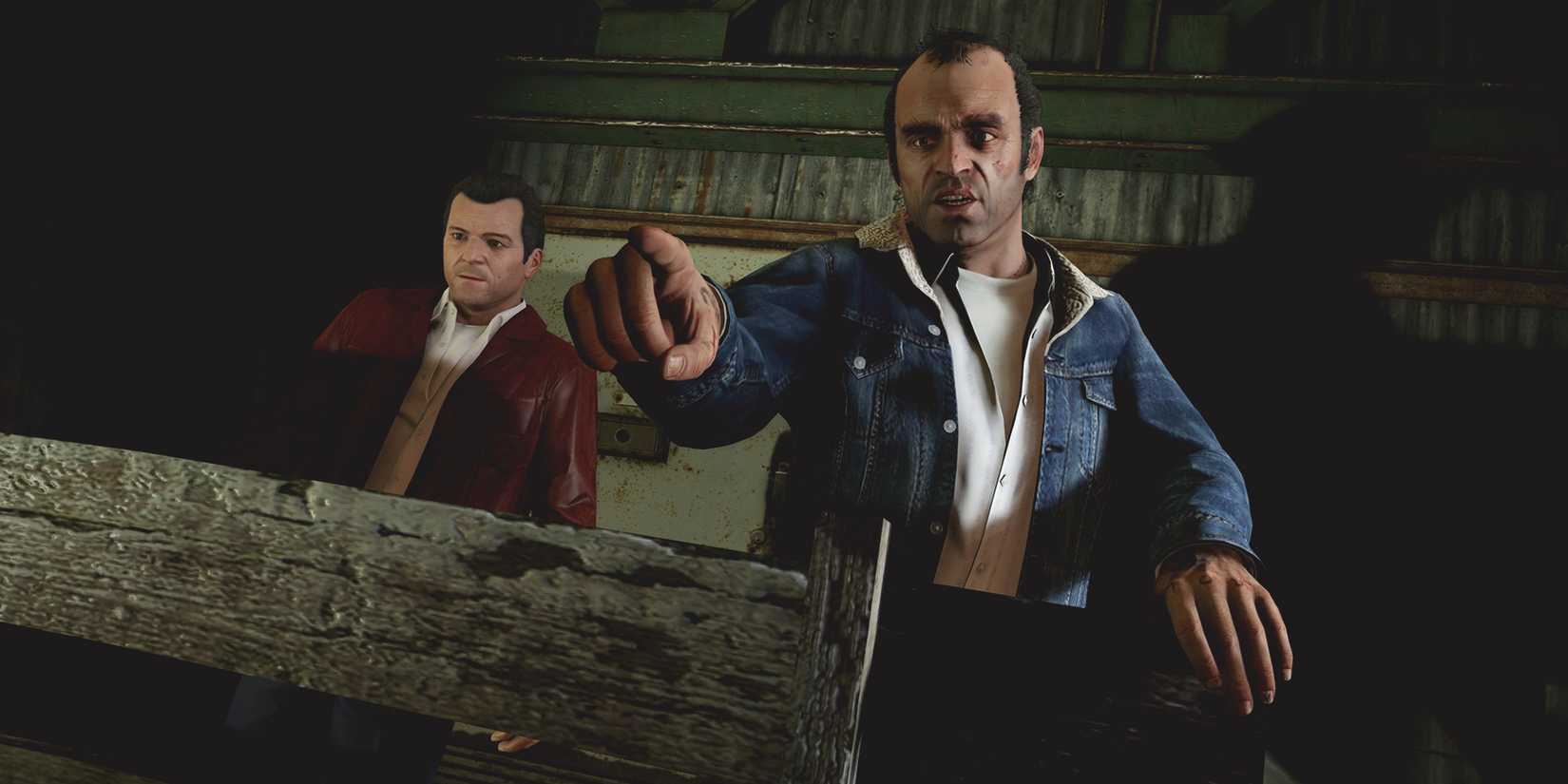 Grand Theft Auto 5 pointing Trevor and Michael