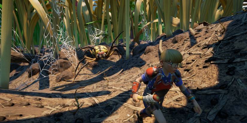 Grounded Character Running Away From Big Yellow Spider