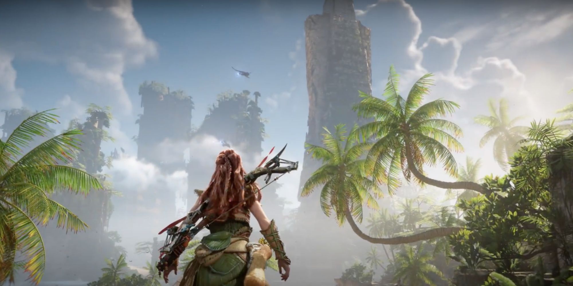 Aloy stands in front of the Isle Of Spires