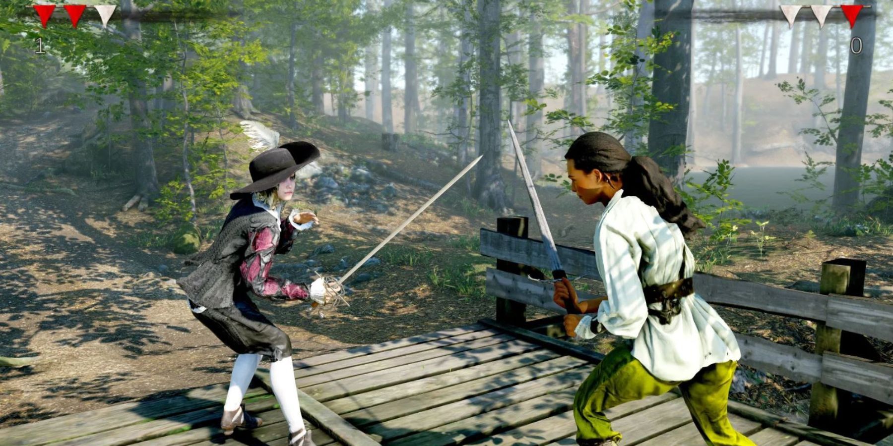two swordsmen engaged in a duel