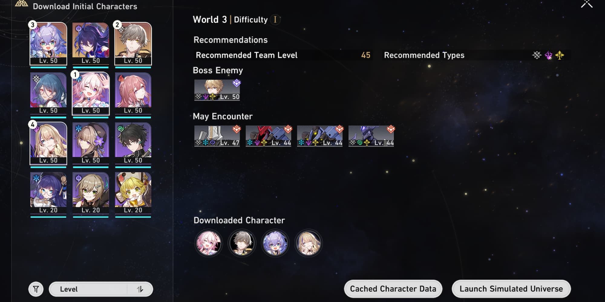 World 3 team selection in Honkai Star Rail