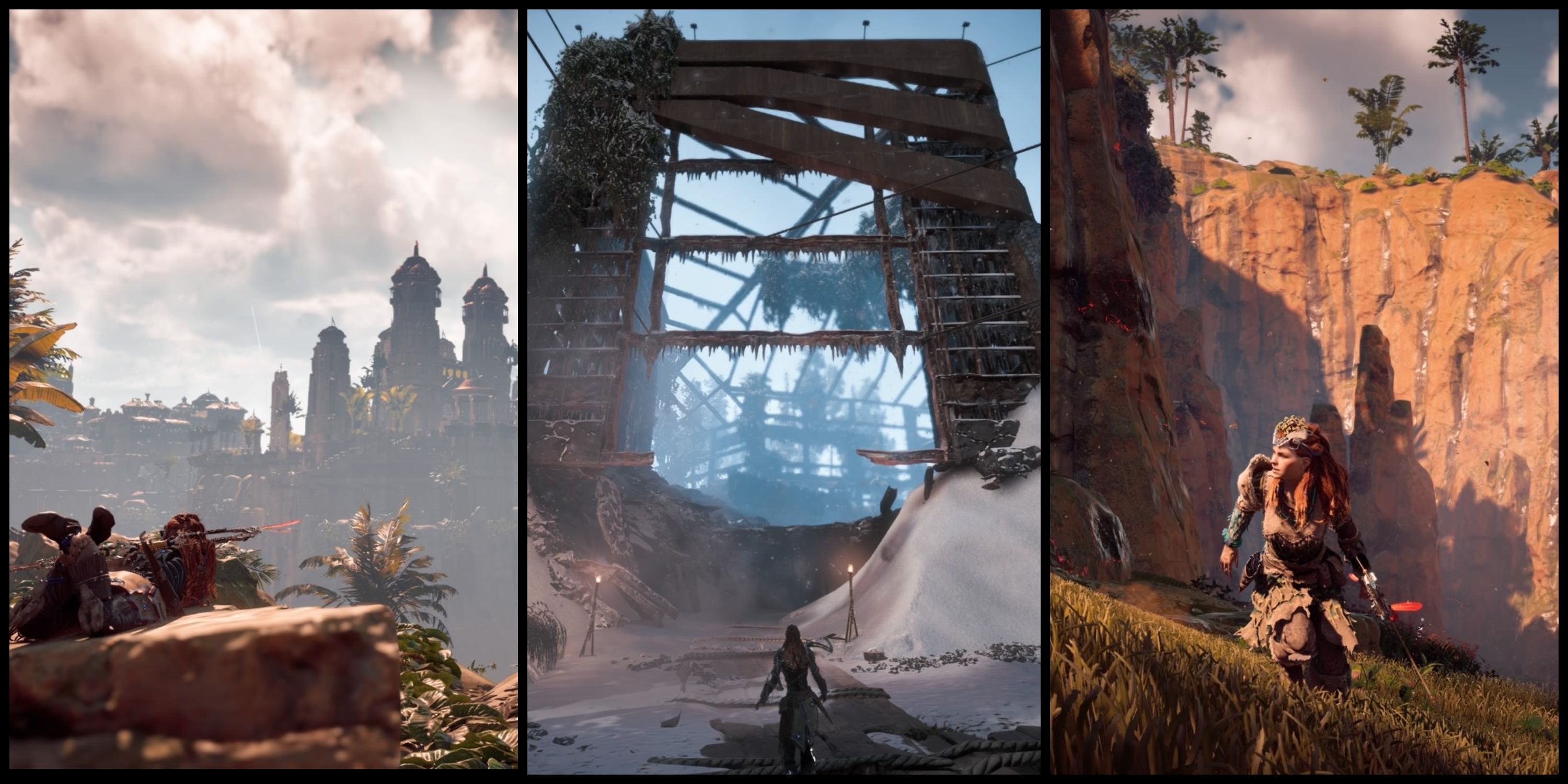 Aloy exploring around Meridian and the ruins of Maker's End in Horizon Zero Dawn