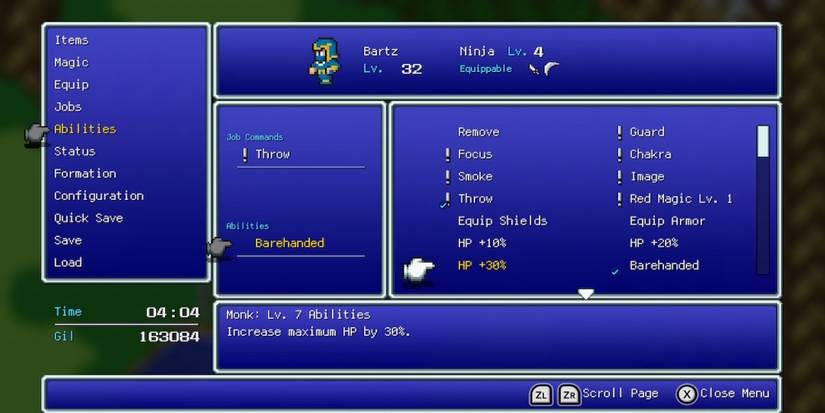 HP +30% ability in Final Fantasy 5