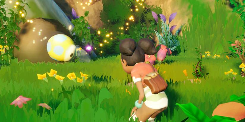 Ikonei Island player tames an orb-like creature in the forest