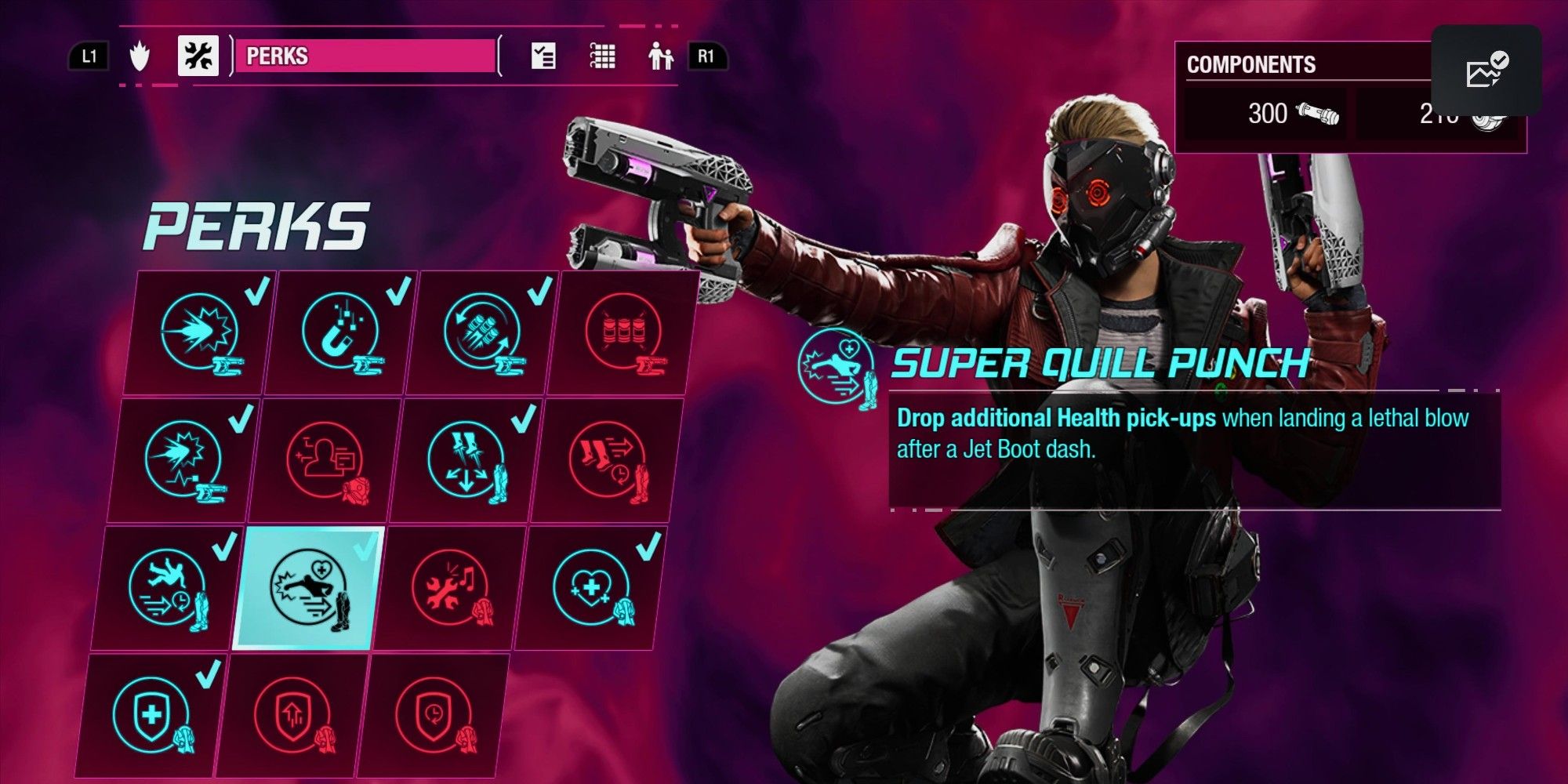 the super quill punch on the perks screen