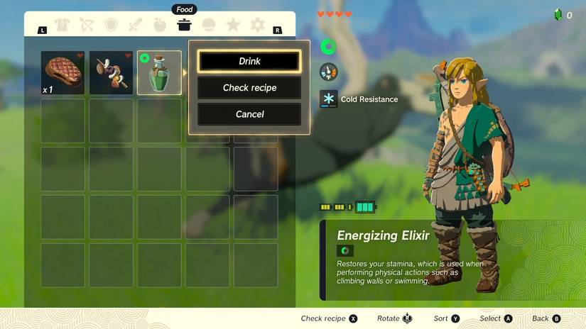 zelda tears of the kingdom inventory energizing elixir