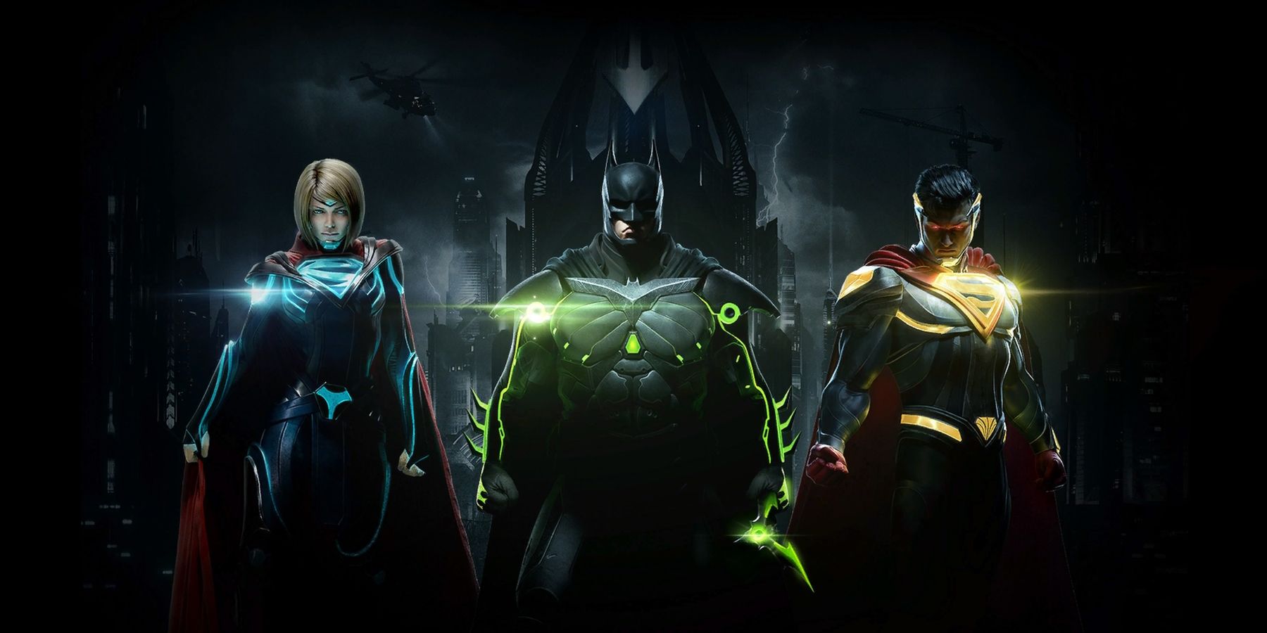 Injustice 2 promo art Batman, Superman, Supergirl