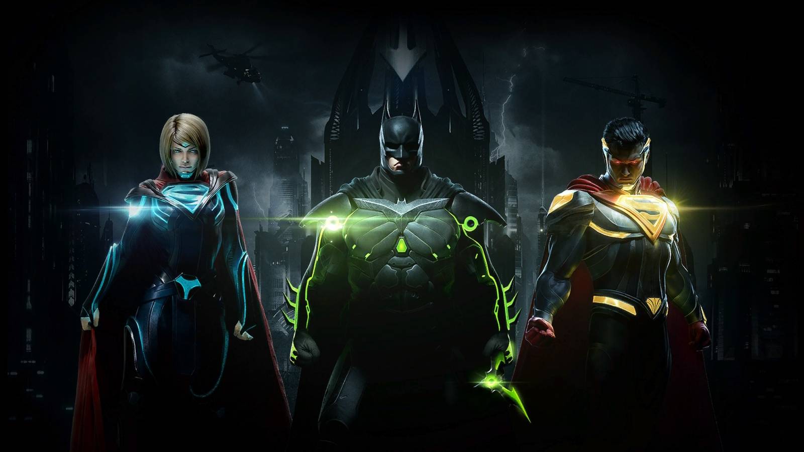 Injustice 2 promo art Batman, Superman, Supergirl
