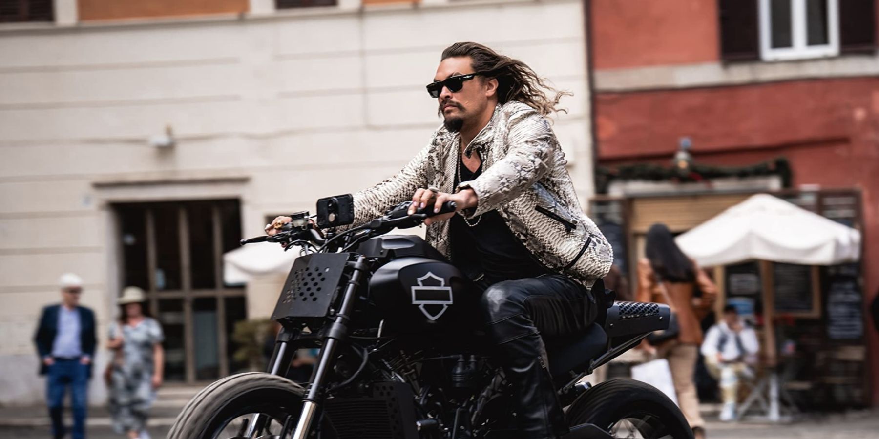 Jason Momoa as Dante Reyes riding motorcycle in Fast X