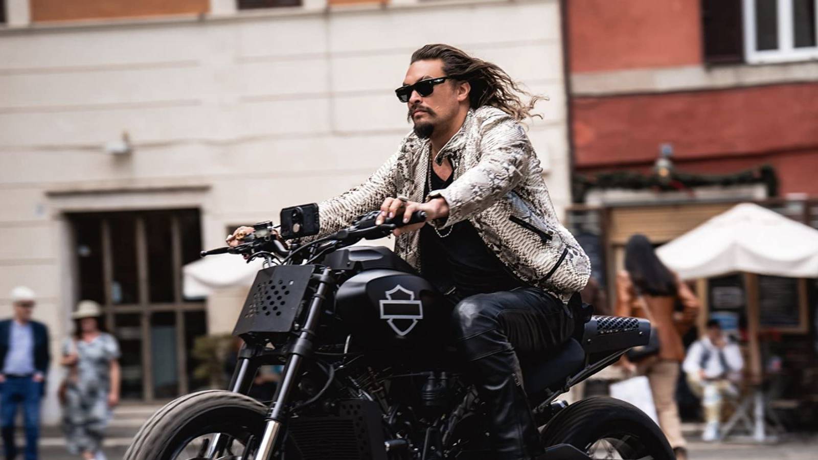 Jason Momoa as Dante Reyes riding motorcycle in Fast X